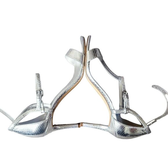Michael Kors Leather Snakeskin Strappy Dressy Heeled Sandals Silver Women's 8.5M - Picture 8 of 14